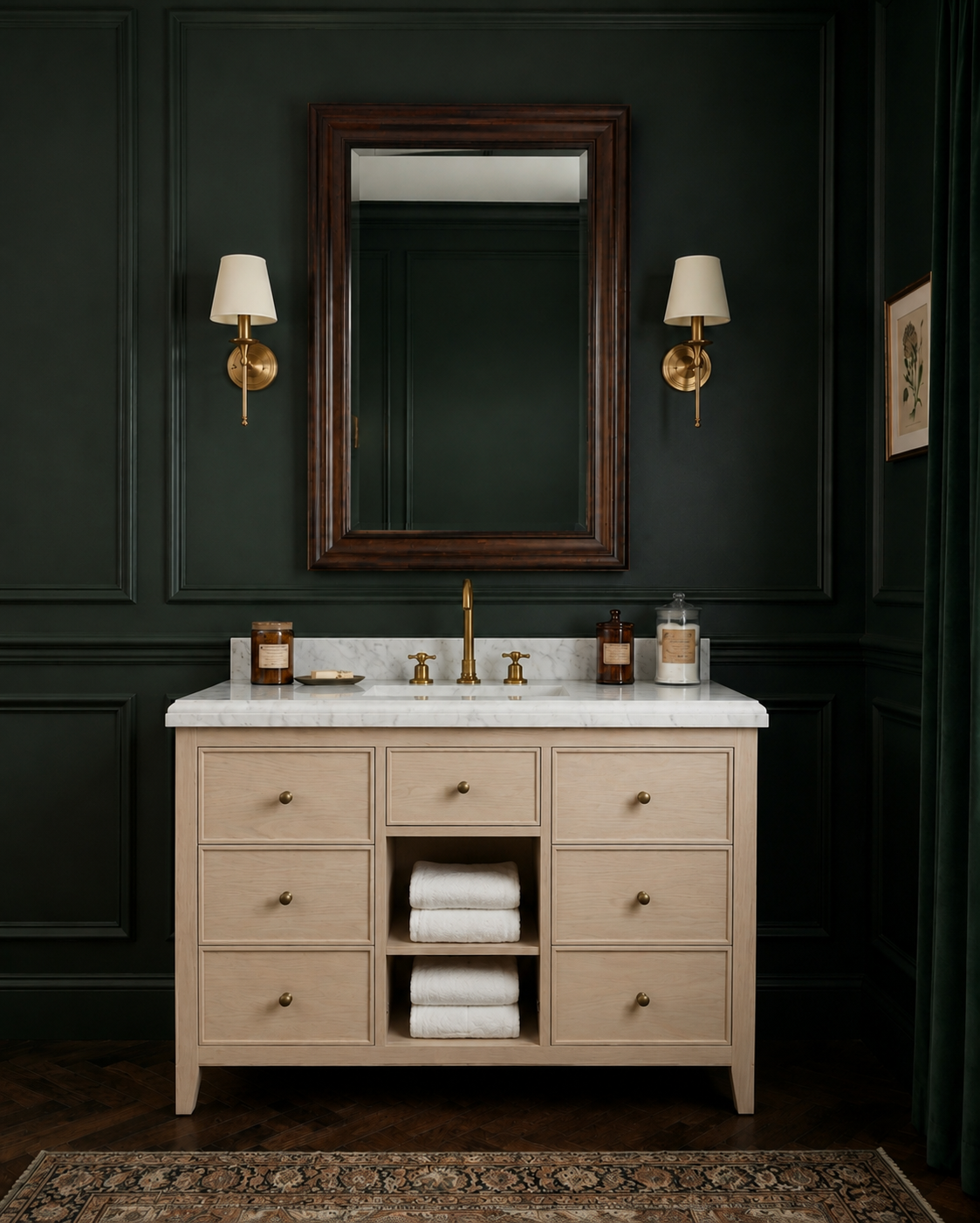 Harlow Six-Drawer Freestanding Vanity Unit with Marble Top – Bleached Oak / Carrara White 1200mm