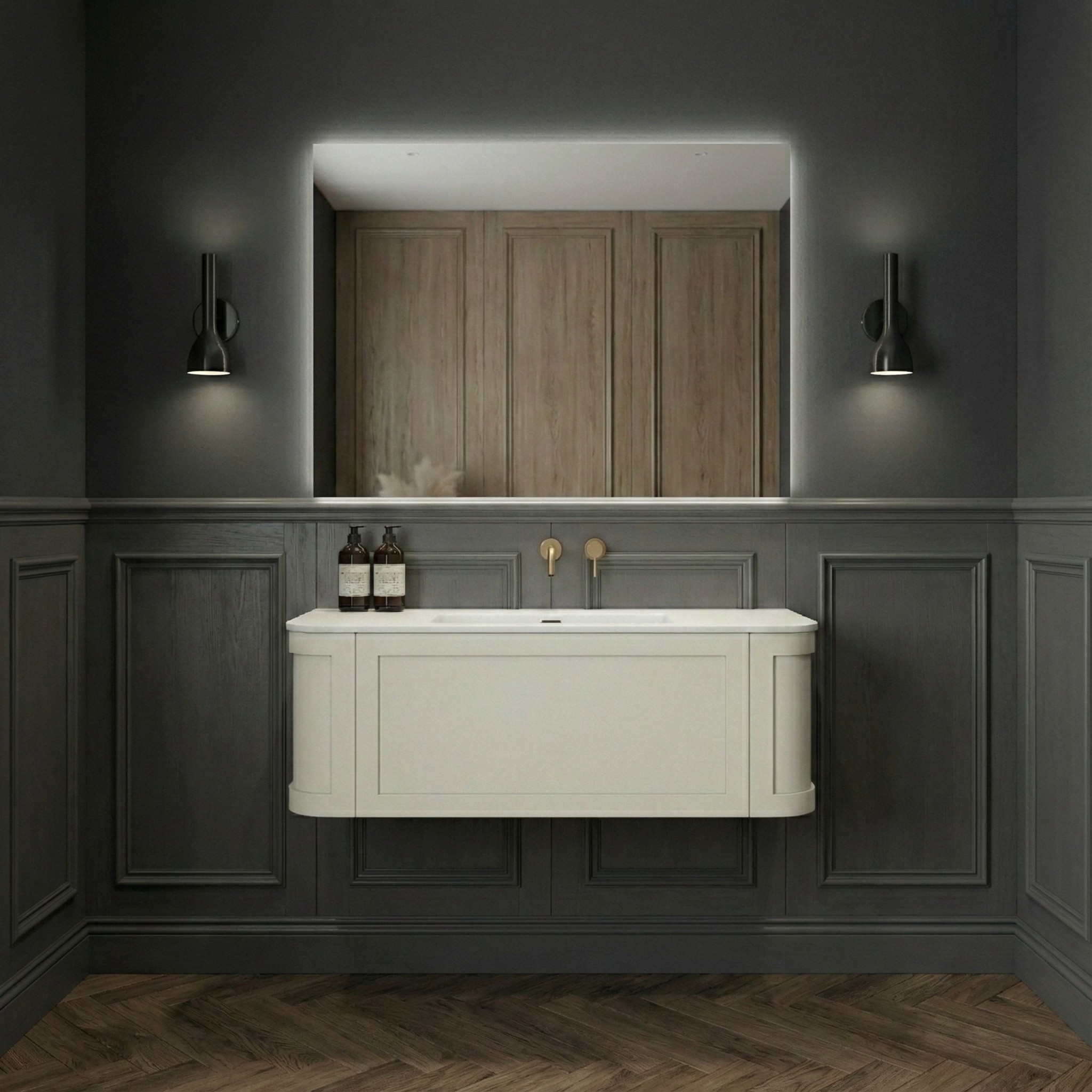 Classique Curved Panel Single Drawer Floating Vanity Unit with Integrated Basin – Linen Matt 1200mm